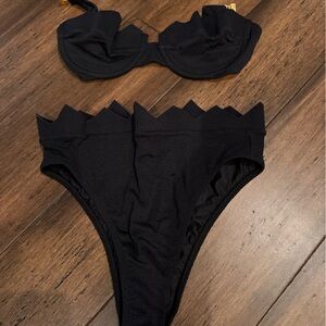 Black Scalloped High Waisted Bathing Suit
